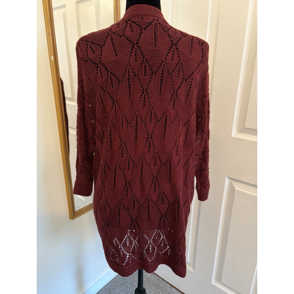 Forever 21 Burgundy Open Front Long Sleeve Sweater Cardigan Size Large Trendy - Picture 3 of 9
